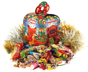Фото подарочного новогоднего набора с конфетами